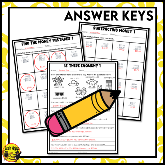 Money Calculations Addition and Subtraction Math Worksheets | Paper