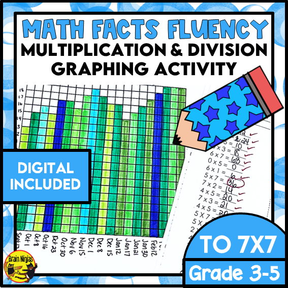 Multiplication and Division to 7x7 | Drill and Graph Practice | Paper and Digital