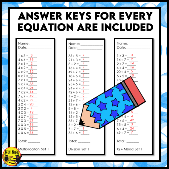Multiplication and Division to 7x7 | Drill and Graph Practice | Paper and Digital