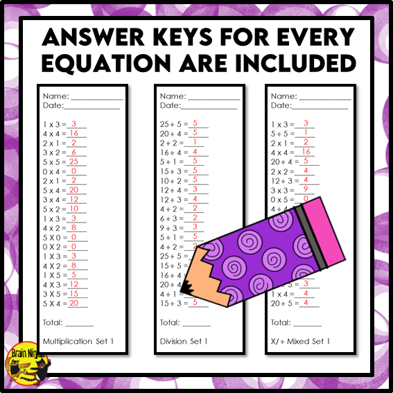 Multiplication and Division to 5x5 | Drill and Graph Practice | Paper and Digital