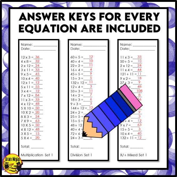 Multiplication and Division to 12x12 | Drill and Graph Practice | Paper and Digital