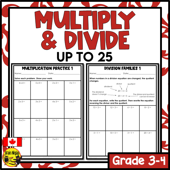 Multiplication and Division Within 25 Math Worksheets | Paper | Grade 3