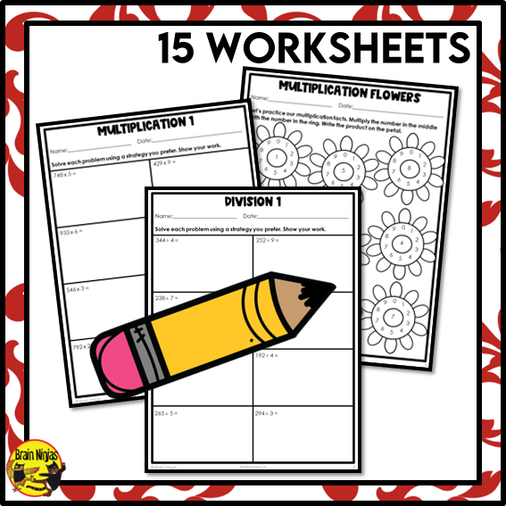 Multiplication and Division Math Worksheets | 3 by 1 digit without remainders | Paper