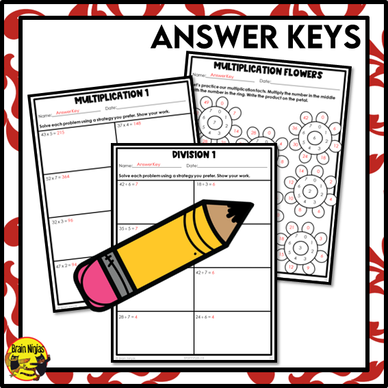 Multiplication and Division Math Worksheets | 2 by 1 Digit without remainders | Paper