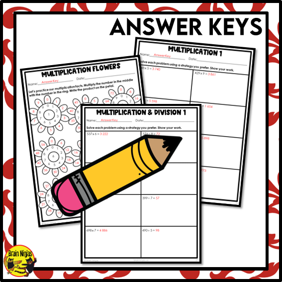 Multiplication and Division Math Worksheets | 3 by 1 digit without remainders | Paper
