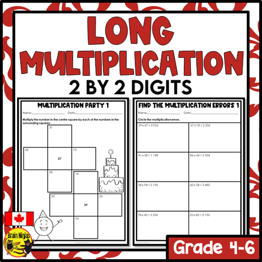Multiplication Math Worksheets | 2 by 2 Digits | Paper