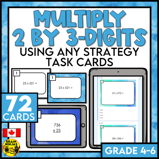 Long Multiplication Math Task Cards | Paper and Digital