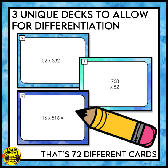 Long Multiplication Math Task Cards | Paper and Digital