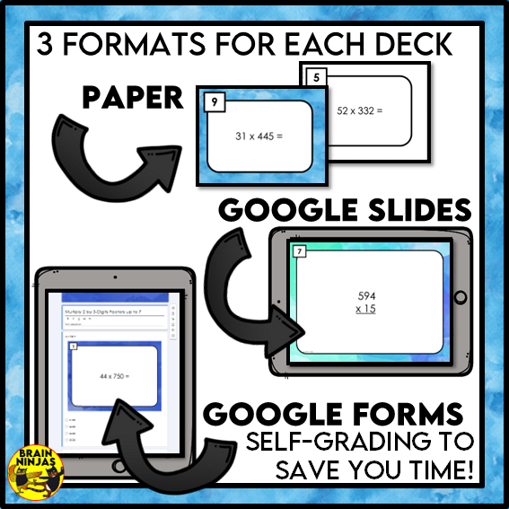 Long Multiplication Math Task Cards | Paper and Digital