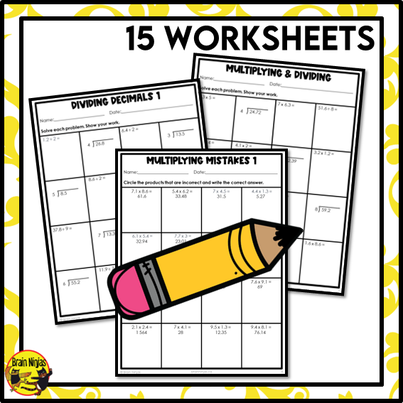 Multiplying and Dividing Decimals to Hundredths Place Math Worksheets | Paper