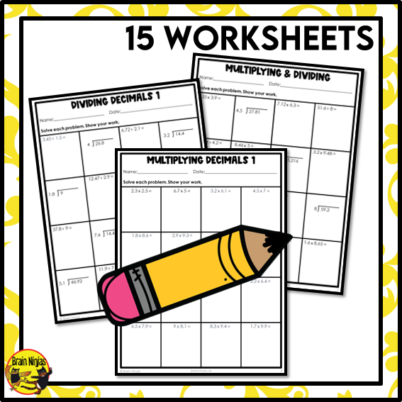 Multiplying and Dividing Decimals to Thousandths Place Math Worksheets | Paper