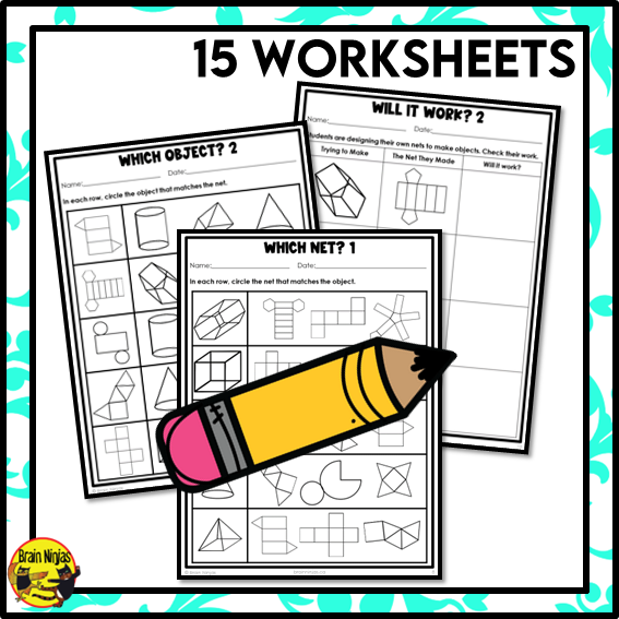 Nets of 3D Objects Math Worksheets | Paper | Identifying and Matching