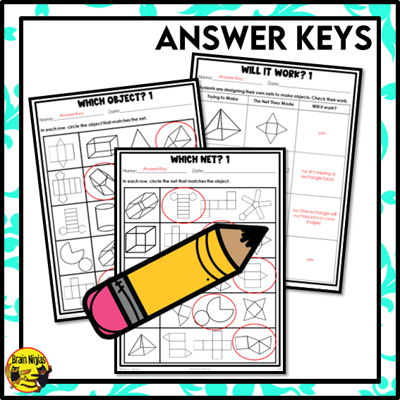 Nets of 3D Objects Math Worksheets | Paper | Identifying and Matching