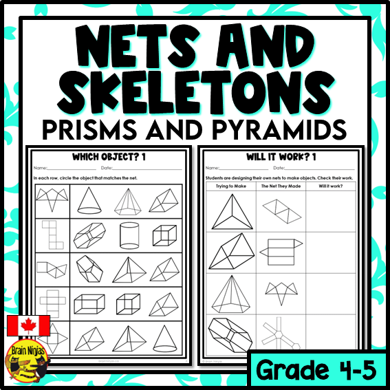 Nets of Prisms and Pyramids Math Worksheets | Paper | Identifying and Matching