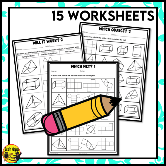 Nets of Prisms and Pyramids Math Worksheets | Paper | Identifying and Matching