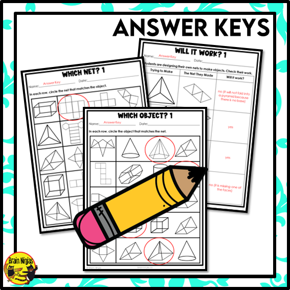 Nets of Prisms and Pyramids Math Worksheets | Paper | Identifying and Matching