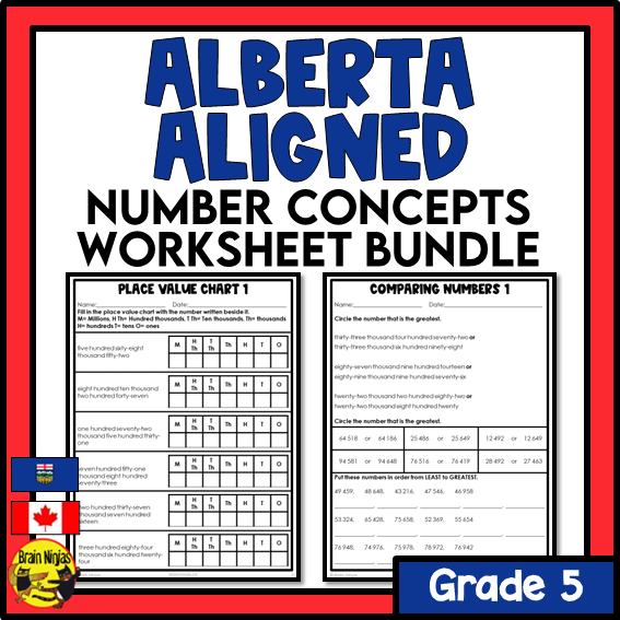 Alberta Math Curriculum Number Worksheets Bundle | Paper | Grade 5
