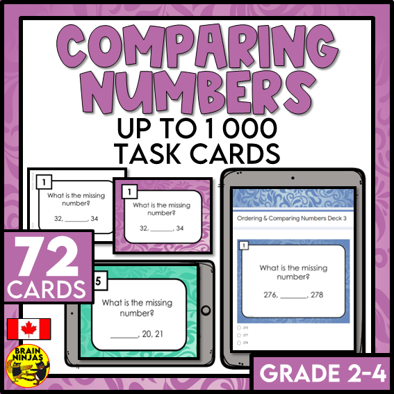 Ordering and Comparing Numbers to 1 000 Math Task Cards | Paper and Digital