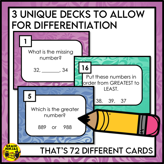 Ordering and Comparing Numbers to 1 000 Math Task Cards | Paper and Digital