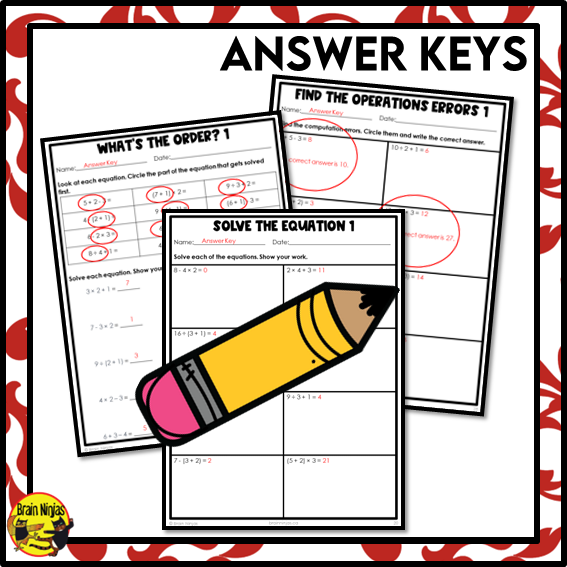 Order of Operations Math Worksheets | Whole Numbers and Parentheses | Paper