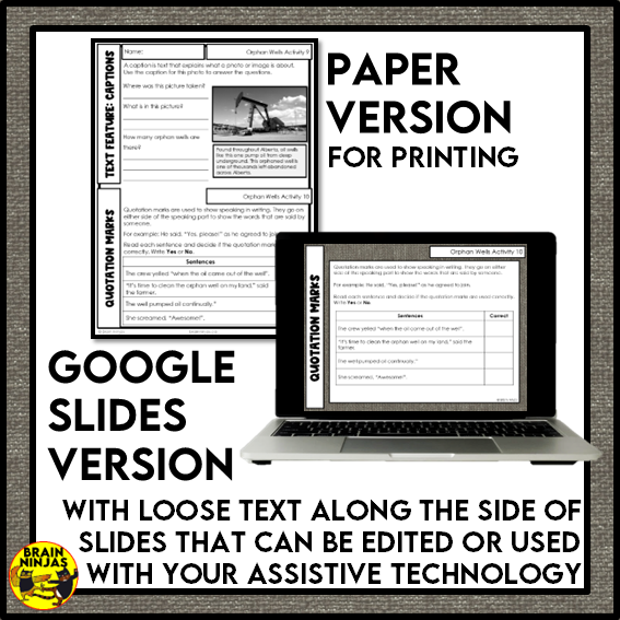 Orphan Wells Reading Comprehension Activities | Paper and Digital