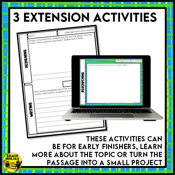 Pacific Garbage Patch Reading Comprehension Activities | Paper and Digital