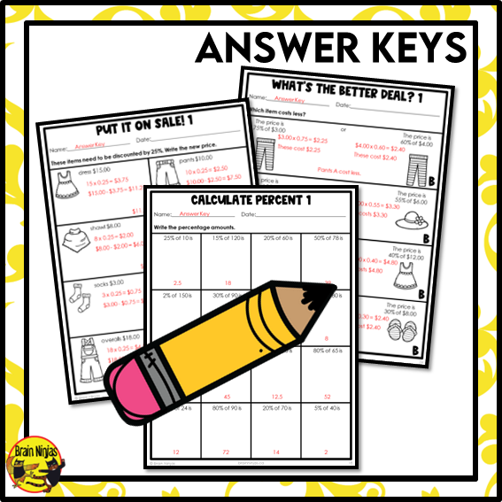 Calculating Percentage Discounts Math Worksheets | Paper