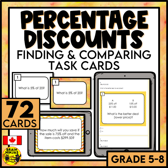 Finding and Comparing Percentages Task Cards | Paper and Digital