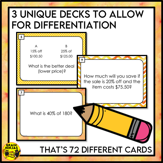 Finding and Comparing Percentages Task Cards | Paper and Digital