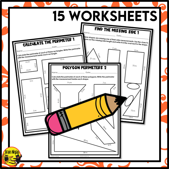 Perimeter of Regular and Irregular Polygons Math Worksheets | Paper | Metric Units | Grade 3