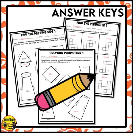 Perimeter of Regular and Irregular Polygons Math Worksheets | Paper | Metric Units | Grade 3