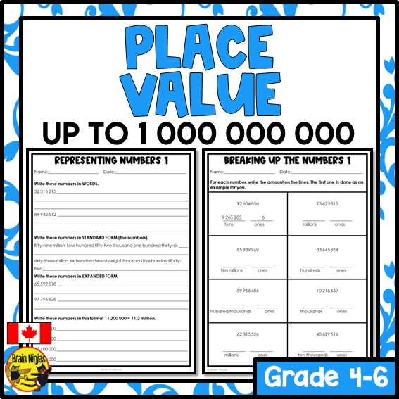 Place Value to 1 000 000 000 Math Worksheets | Paper | Grade 6