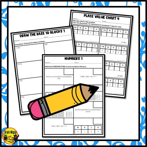 Place Value to 10 000 Math Worksheets | Paper