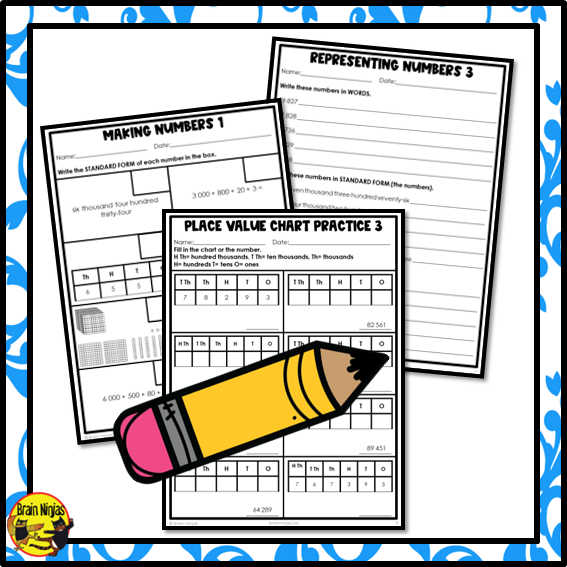 Place Value to 100 000 Math Worksheets | Paper