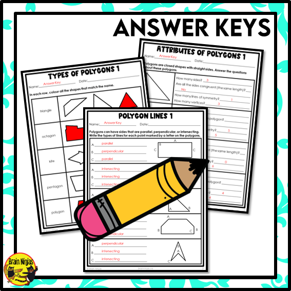 Names and Attributes of Polygons or 2D Shapes Math Worksheets | Paper
