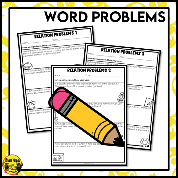Relating Ratios, Percent, Fractions and Decimals Math Worksheets | Paper