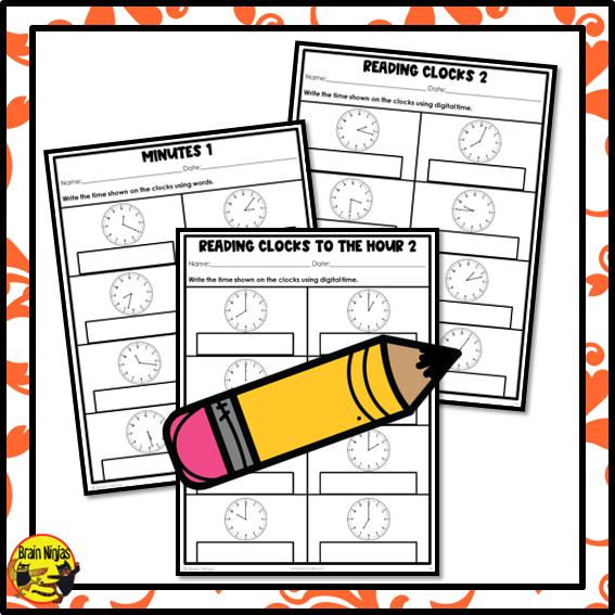 Reading Analog Clocks Hours to Minutes Math Worksheets | Paper