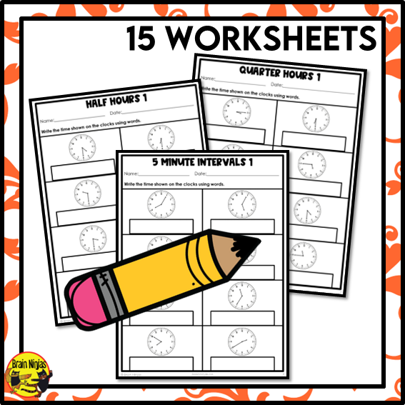 Reading Clocks and Telling Time Hours to Minutes Math Worksheets | Paper