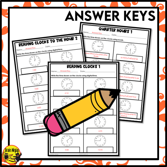 Reading Clocks and Telling Time Hours to Minutes Math Worksheets | Paper