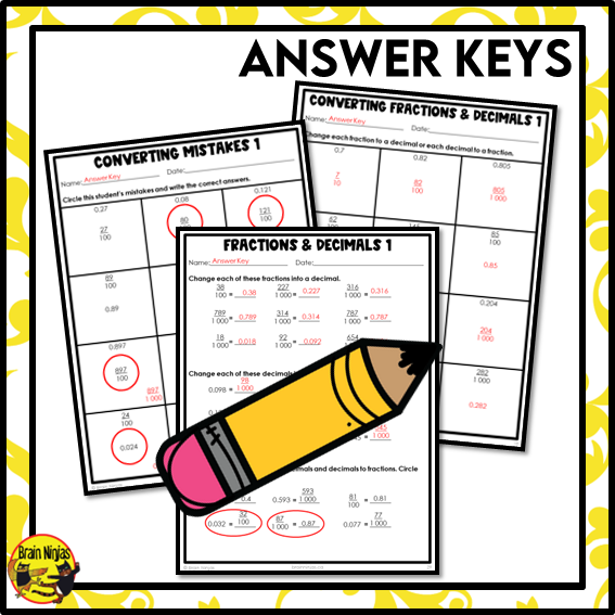 Converting Fractions and Decimals to Thousandths Math Worksheets | Paper | Grade 5