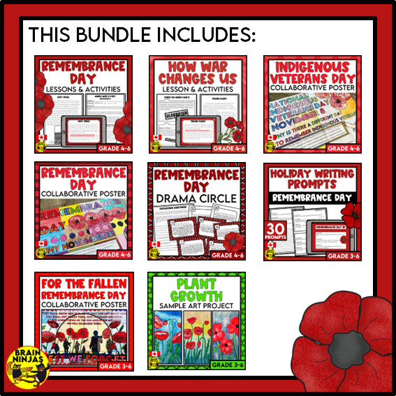 Remembrance Day Bundle Reading Writing Social Studies and Art Activities | Paper and Digital