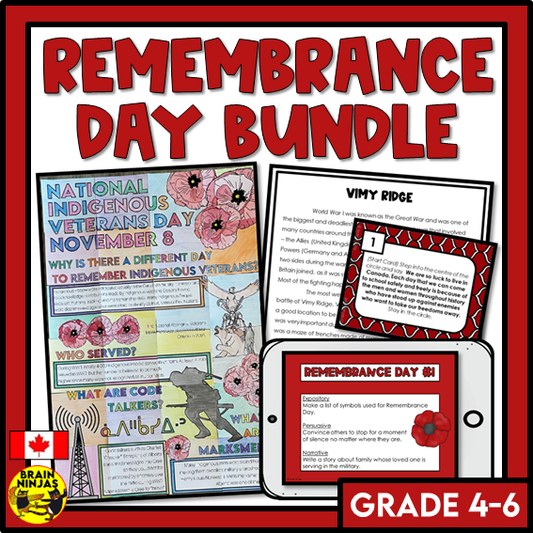 Remembrance Day Bundle Reading Writing Social Studies and Art Activities | Paper and Digital