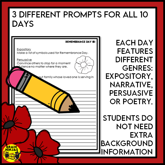 Remembrance Day Writing Prompts | Paper and Digital