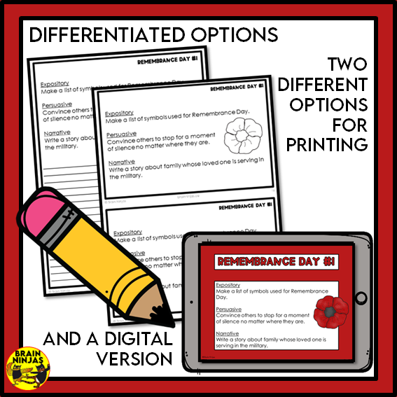 Remembrance Day Writing Prompts | Paper and Digital
