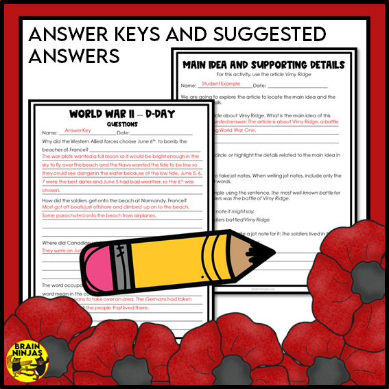 Remembrance Day in Canada Reading and Writing Activities | Paper and Digital