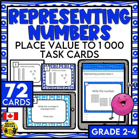 Representing Numbers to 1 000 Math Task Cards | Paper and Digital