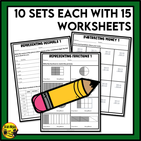 Saskatchewan Aligned Decimals and Fractions Math Worksheets Bundle | Paper | Grade 5