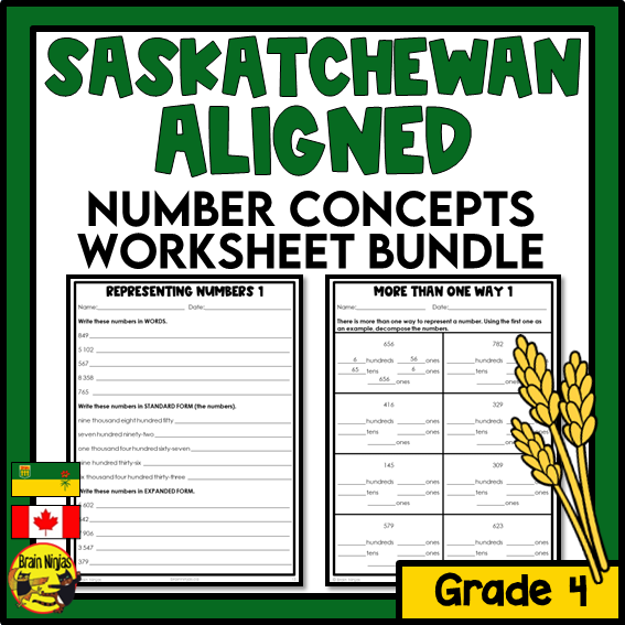 Saskatchewan Aligned Number Math Worksheets Bundle | Paper | Grade 4