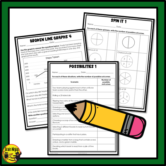 Saskatchewan Aligned Statistics and Probability Math Worksheets Bundle | Paper | Grade 6