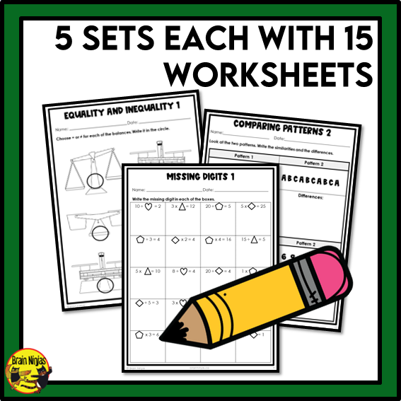 Saskatchewan Aligned Patterns and Algebra Math Worksheets Bundle | Paper | Grade 3